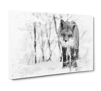 Red Fox in Winter Forest Vol.1 V4 Modern Canvas Wall Art Print Ready to Hang, Framed Picture for Living Room Bedroom Home Office Décor, 20x14 Inch (50x35 cm)