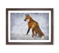 Red Fox In Winter Vol.1 Painting Modern Art Framed Print | A2 Walnut Framed Wall Art | Ready to Hang | Modern Animal Picture | Living Room Bedroom Lounge Office