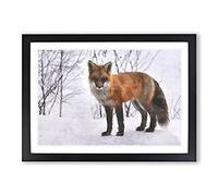 Red Fox in Winter Vol.2 Painting Framed Print | A2 Black Framed Wall Art | Ready to Hang | Modern Animal Picture | Living Room Bedroom Lounge Office