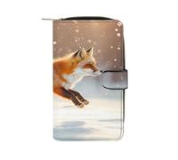 Red Fox Jumping Women's Leather Wallets Compact Long Clutch Purse for Work Travel Daily Use