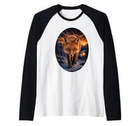 Red Fox Mountain Sunset Wildlife Nature Fox Lover Raglan Baseball Tee