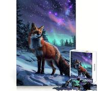 Red Fox Northern Lights Hard Jigsaw Puzzle for Adults 1000 Pieces Mind Puzzle Calm Relax Art Assembly (38x26cm)
