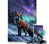 Red Fox Northern Lights Hard Jigsaw Puzzle for Adults 1000 Pieces Mind Puzzle Calm Relax Art Assembly (38x26cm)