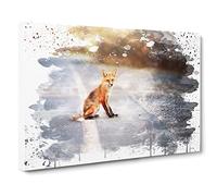 Red Fox on the Road V3 Canvas Print | Gallery Wrapped 30mm Frame Wall Art | 24x16 inches | Ready to Hang | Modern Animals Picture | Living Room Bedroom Lounge Office