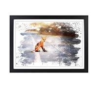 Red Fox on The Road V3 Framed Print | A2 Black Framed Wall Art | Ready to Hang | Modern Animal Picture | Living Room Bedroom Lounge Office