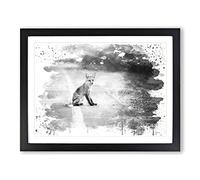 Red Fox on the Road V4 Modern Framed Print | A3 Black Framed Wall Art | Ready to Hang | Modern Animal Picture | Living Room Bedroom Lounge Office