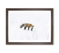 Red Fox Prowling In Wyoming Painting Modern Art Framed Print | A4 Walnut Framed Wall Art | Ready to Hang | Modern Animal Picture | Living Room Bedroom Lounge Office