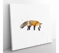 Red Fox Prowling in Wyoming Painting Modern Canvas Wall Art Print Ready to Hang, Framed Picture for Living Room Bedroom Home Office Décor, 35x35 cm (14x14 Inch)