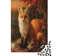 Red Fox, Pumpkins And Fallen Leaves Jigsaw Puzzles. 70x50cm/1000pcs Whimsical Challenge Toy for Educational Games Gifts