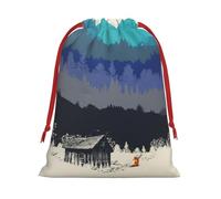 Red Fox Rustic Cabin Print Drawstring Gift Bag Durable And Versatile, Perfect For Festive Occasions