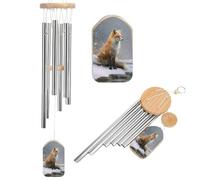 Red Fox Sits by The River Wind Chimes Memorial Deep Tone Windchime with 6 Aluminum Tubes Outdoor Backyard Garden Decoration