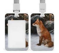 Red Fox Sitting in The Snow ID Badge Holder Retractable Clip Card Holder Card Protector Name Badge Name Tag for Work Office Doctor Nurse