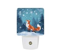 Red Fox Snowy Cute LED Night Light Plug Into Wall Lamp with Smart Sensor for Bathroom Bedroom Bedside