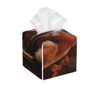 Red Fox Square PVC Tissue Box Cover Modern Decorative Holder for Bathroom Vanity