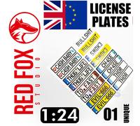 Red Fox Studio Quick Set 3D UNIQUE LICENSE PLATES UK EUROPE vol.01 1:24 8 sets