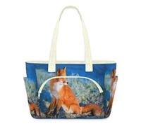 Red Fox Tote Bag for Women Animal Fox Handbag Lightweight Quilted Puffer Tote Bags Large Zip Briefcase Shoulder Bag for Travel Work Gym