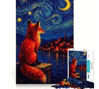 Red Fox Under Starry Night 1000 Pieces Jigsaws Adults Puzzles Gifts Mind Challenge Toy Easy Leisure Precise Cut (38x52cm)