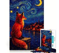 Red Fox Under Starry Night Jigsaw Puzzles for Adults1000 Pieces Memory Boost Together Fun Image Assembly Art Collectible (38x26cm)