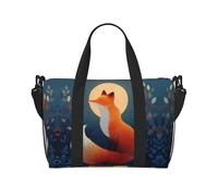 Red Fox Under the Moon Printed Travel Tote Bag, Large Capacity Gym Bag, Lightweight Weekend Travel Shoulder Bag, Unisex