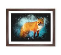 Red Fox Vol.3 Paint Splash Modern Art Framed Wall Art Print, Ready to Hang Picture for Living Room Bedroom Home Office Décor, Walnut A2 (64 x 46 cm)