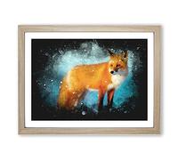 Red Fox Vol.3 Paint Splash Modern Art Framed Wall Art Print, Ready to Hang Picture for Living Room Bedroom Home Office Décor, Oak A4 (34 x 25 cm)