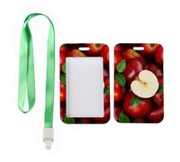 Red Fresh Fruit Apples Card Holder with Green Lanyard, Ski Pass Holder, Vertical Name Badges Protector for Women, Vertical Cards Protector for School, Nurse Essentials Work Bus Driver Accessories