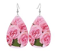 Red Fresh Roses Earrings for Women Teardrop Leather Earring Double Sided Drop Dangle Earrings Lightweight Women's Ear Accessories Jewelry Fashion Birthday Gift