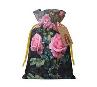 Red Fresh Roses Print Drawstring Pouch For Gifts,Reusable Adorable Gift Bags,Perfect For Jewelry And More