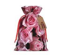 Red Fresh Roses Print Drawstring Pouches For Gifts,Reusable Fabric Gift Bags,For Holiday And Party Presents
