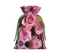 Red Fresh Roses Print Drawstring Pouches For Gifts,Reusable Fabric Gift Bags,For Holiday And Party Presents