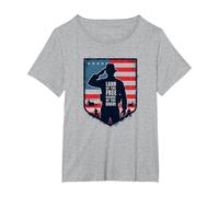 Red Friday Military Patriotic Land of The Free Brave T-Shirt, Women's Plus, Heather Grey, 3X