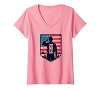 Red Friday Military Patriotic Land of The Free Brave V-Neck T-Shirt, Women, Pink, S