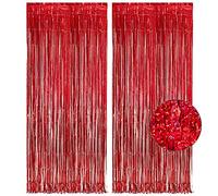 Red Fringe Curtains Party Decorations Backdrop - GREATRIL Foil Tinsel Curtain Cortinas Para Fiestas Decoracion Backdrop for Christmas Stranger Casino Theme Birthday Party Valentines Day Party Decor