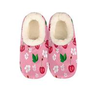 Red Fruit Cherry Flower Printed Slippers for Women Slipper Socks Soft House Slippers Shoes for Bedroom Indoor, Winter Cozy Christmas Gifts