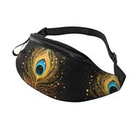 Red Fruit in a Basket Fanny Pack for Women Men Fashion Waist Pack Adjustable Belt Bag for Workout Running Travelling Casual Waist Bag, Peacock Feather Gold Design, One Size