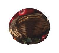 Red Fruit in a Basket Print Shower Cap for Women Men, Reusable Double-Layer Fabric Bathing Cap Girls Hair Caps