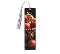 Red Fruit in a Basket Wood Bookmark for Men Women Reading Wooden Bookmarks Unique Handmade Book Marks with Tassel Pendant Craft Bookmark for Book Lovers Birthday Teachers Gift