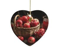 Red Fruit in A Basketceramic Ornament,Heart-Shaped.Christmas Tree Hanging Decoration-Holiday Home Decorations. Art Ornament,Friendship Keepsake - Gift Ideas, for Besties, Coworkers, Family.
