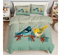 Red Fruit Single Duvet Bird Single Quilt 7.5 Tog Lightweight Soft Comforter Set, All Seasons Reversible Coverless Microfiber Duvet with 2 Pillowcases Machine WashableT1166