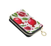 Red Fruits Pomegranates White Women's Wallet Zip Around RFID Blocking Credit Card Holders Small Zipper Card and Cash Holder