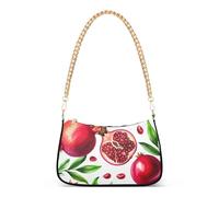 Red Fruits Watercolor Pomegranates Aesthetic Shoulder Bag for Women Casual Hobo Purse Chain Strap Zipper Evening Purse