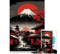 Red Fuji Mountain Jigsaw Puzzles 1000 Piece for Adults Intellect Toy Calm Relax Precise Cut Santa Wish Item (38x52cm)