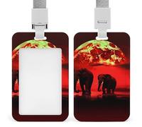 Red Full Moon Elephants Badge Holder with Lanyard, Vertical ABS Plastic ID Card Holder Fashion Name Badge Holders Office ID Card Protector for Teacher Nurse Employee Security Staff