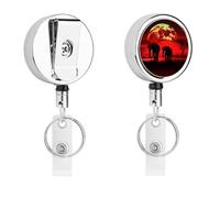 Red Full Moon Elephants Badge Holder with Retractable Reel, Stainless Steel Badge Clip, Heavy Duty ID Card Holder for Work, Nurse, Teacher & Security