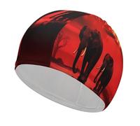 Red Full Moon Elephants Bathing Cap High Elasticity Swimming Caps Fit Both Long Hair Short Hair Comfortable Large Shower Cap for Drag Reduction and Hair Protection