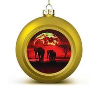 Red Full Moon Elephants Christmas Ball Ornaments - Large 3 Inch Xmas Tree Hanging Decor Golden DIY Plastic Ornaments Balls for Holiday Wedding Fireplace Home Party Decorations