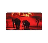 Red Full Moon Elephants Gaming Mouse Mat Large Desk Pad 24 X 12 Inches Non-Slip Rubber Extended Computer Mat Desktop Protector Pad with Stitched Edge for Office Home Keyboard