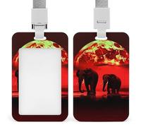 Red Full Moon Elephants Id Badge Holder,Name Tag Holder with Detachable Lanyard,Waterproof Design Id Card Holder for Office, Workplace
