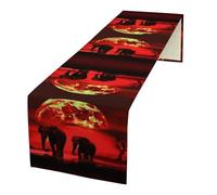 Red Full Moon Elephants Linen Table Runner 72 Inches Long Farmhouse Table Runners Dining Table Dresser Runner Scarves Tabletop Decoration for Kitchen Home Party Holiday