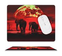 Red Full Moon Elephants Mouse Pad, 10 X 8 Inch PU Leather Mousepad with Smooth Surface, Square Waterproof Mouse Mat Non-Slip Ultra Thin Desk Pad for Gaming, Office & Home